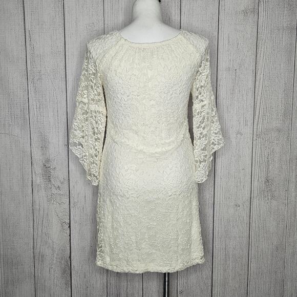 VTG 90s Jody California Cream Lace Bell Sleeve Boho Hippie Midi Dress, sz XL - Picture 4 of 5